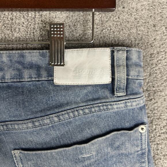 Southpole Jeans Mens 32x30 Acid Wash Skinny Moto Biker Ribbed Zip Distressed - Picture 9 of 16